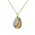 Sky blue Fabergé style egg pendant necklace with pink floral enamel and golden details - Blue Base Pink Flower (Style E)