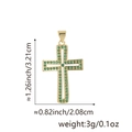 Gold-plated cross pendant with green zircon stones showing dimensions and 3g weight - Green Rhinestone Pavé Cross (Style D1)