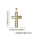 Gold cross pendant with black zircon stones showing dimensions 3.21cm by 2.08cm - Black Rhinestone Hollow Cross (Style E1)