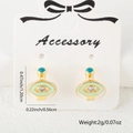 Golden evil eye mini hoop earrings with green enamel and blue zircon stone - Deep Blue Enamel Style