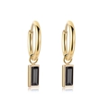 Chic gold hoop earrings featuring rectangular black gemstone pendants for women - Emerald Cut Pendant Earrings / Gold-Black Stone
