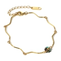 Gold plated stainless steel wavy chain bracelet with colorful African turquoise beads - Wavy Chain Beaded Style (SB22101510)