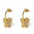 Elegante gouden vlinder oorbellen met fonkelende zirkonia en een gepolijste afwerking - Pave Zirconia Vlinder Hanger Oorbellen (SE22112905)