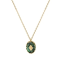 Vintage Goldkette mit ovalem Anhänger aus dunkelgrünem Naturstein und Rauten-Element - Ovaler Stein Anhänger Halskette (SN22101511) / 18K-Gold