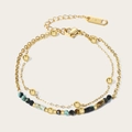 Bohemian double-layer stainless steel bracelet with turquoise and natural stone beads - Double Layer Natural Stone Style (SB22101522)