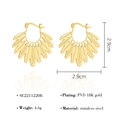 Hohle fächerförmige Blatt-Ohrringe aus PVD 18K vergoldetem Edelstahl, 2,9 cm groß - Hohlfederblatt-Ohrringe (SE22112208) / Gold