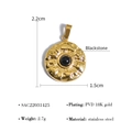 Colgante vintage de acero inoxidable bañado en oro de 18K con una piedra negra redonda - Estilo Piedra Negra Redonda Martillada (SAC22031425)