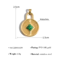 Pendentif en acier inoxydable plaqué or 18 carats avec incrustation de malachite - Style Anneau Malachite en Forme de Serrure (SAC22031439)