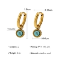 18K gold plated stainless steel hoop earrings featuring round turquoise stone pendants - Turquoise Round Pendant (SE010315)