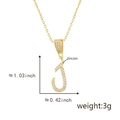 Detail view showing dimensions of a gold-plated letter J pendant with inlaid white zircons - Letter J-Gold