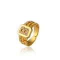 Adjustable golden ring with watchband chain design and diamond-encrusted letter B - B Gold