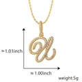Collar con colgante de letra U cursiva dorada con piedras de circonita brillantes - Colgante Solo U Dorado (Sin Cadena)