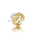 Gold open ring with zircon initial A and hollow chain texture band on white background - A Gold