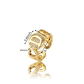 Gold letter D ring with zircon paved round pendant and heart-shaped hollow band - D Gold
