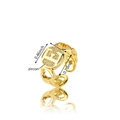 Anello a catena dorato con ciondolo lettera E con zirconi e finitura lucida - E Oro