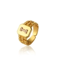Anello regolabile dorato stile cinturino d'orologio con lettera H di cristalli - Oro I