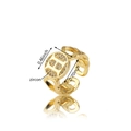 Anello a catena dorato con emblema della lettera H incrostato di zirconi su bianco - Oro H