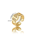 Anello dorato a catena con ciondolo circolare lettera D e zirconi incastonati - Lettera L Oro
