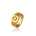 Anello dorato stile maglia orologio con quadrato di strass e design regolabile - Lettera O Oro