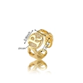 Elegante anello dorato con lettera R in zircone e dettagli traforati a cuore - Lettera R Oro