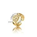 Anello con lettera S dorata con zirconi e fascia con motivo a cuore traforato - Lettera S Oro
