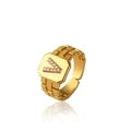 Anello regolabile dorato stile cinturino d'orologio con lettera V in micro cristalli - V Essenziale Dorato
