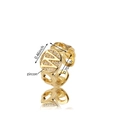 Anello dorato lettera W con fascia a cuore traforata e zirconi da donna - Lettera W Oro
