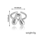 Adjustable silver letter A ring with liquid metal design and 0.65 inch height - Letter A Style (92) / Silver