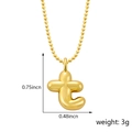 Pendentif lettre T initiale dorée style ballon avec dimensions précises 0,75x0,48 pouce et 3g - Style T (Pendentif uniquement (Sans chaîne)) / Or