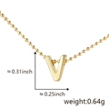 Minimalist gold V letter pendant necklace with bead chain shown with dimensions - V (Gold)
