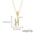 Gold plated letter H pendant necklace with micro-pave zircons and measurement details - Letter H-Gold