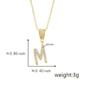 Golden letter M pendant necklace with white zircon pavé and stainless steel chain - Letter M-Gold