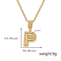 Gold letter P pendant necklace with cubic zirconias and dimensions measurement - Gold