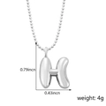 Collier avec pendentif lettre H argenté style ballon et dimensions détaillées - Lettre H (Pendentif Uniquement) / Argent