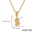 Gold rope chain necklace with a zircon-encrusted letter S pendant and size details - Pendant Only (Without Chain) (S) / Gold