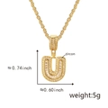 Gold plated letter U pendant necklace with sparkling zircon stones and rope chain - Gold