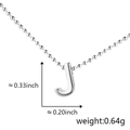 Polished silver letter J pendant necklace with dimensions and weight info - J (Silver)