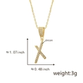 Gold plated letter X pendant necklace with zircon stones 1.07 inch height - Letter X-Gold