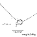 Polished silver letter P pendant on ball chain with precise size and weight markers - P (Silver)