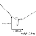 Polished silver bead chain necklace with capital letter T pendant including dimensions - T (Silver)