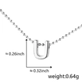 Polished silver letter U alphabet pendant necklace with dimensions and weight data - U (Silver)