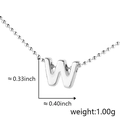 Polished silver letter W pendant necklace with ball chain showing 0.33 inch height dimensions - W (Silver)