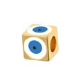 Golden cube charm featuring blue evil eye enamel design for DIY jewelry making - Classic Blue Style (B)