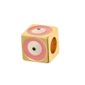 Pink evil eye square bead pendant in gold finish for DIY jewelry making - Pink Style (C)