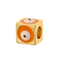 Golden cube evil eye charm bead for necklaces and bracelets with orange enamel detail - Orange Style (E)
