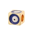 Golden cube-shaped evil eye pendant with blue enamel for DIY jewelry making - Blue Style (F)