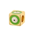 Square gold evil eye bead charm with green enamel detail for DIY jewelry making - Green Style (G)