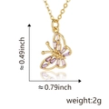 Gold butterfly pendant necklace with lavender zircon inlay and detailed dimensions - Purple