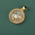 18k gold plated round seashell pendant with Cancer zodiac and pavé crystals - Cancer