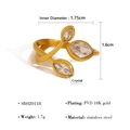 18K gold plated stainless steel open ring with marquise zircon crystals for women - Leaf Design Open Style (SR020118)